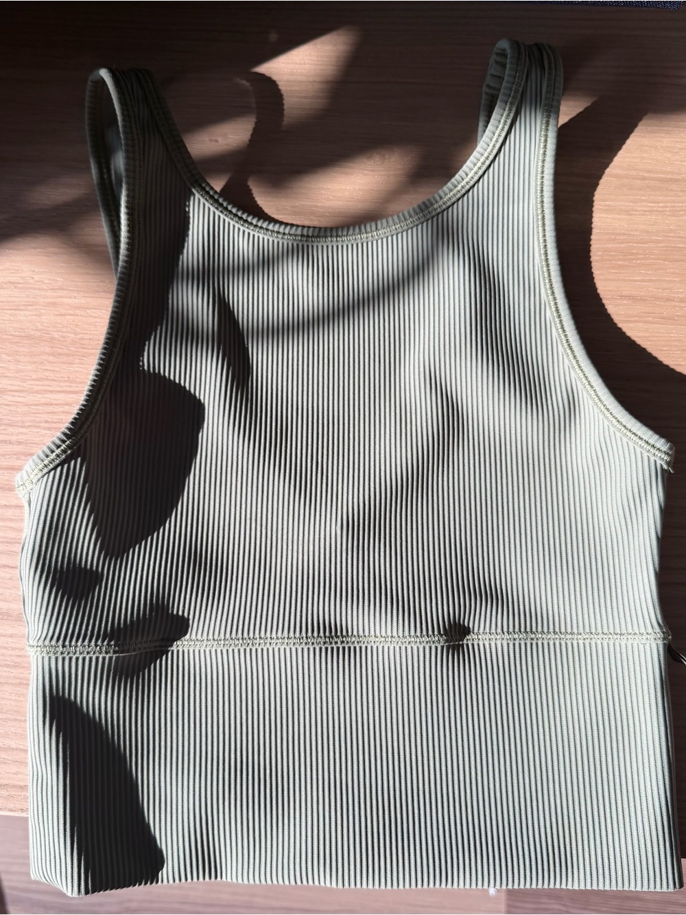lululemon athletica Power Pivot Ribbed Crop Tank in Bronze Green